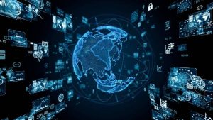 monde 3D virtuel data circulant autour du monde sans restriction